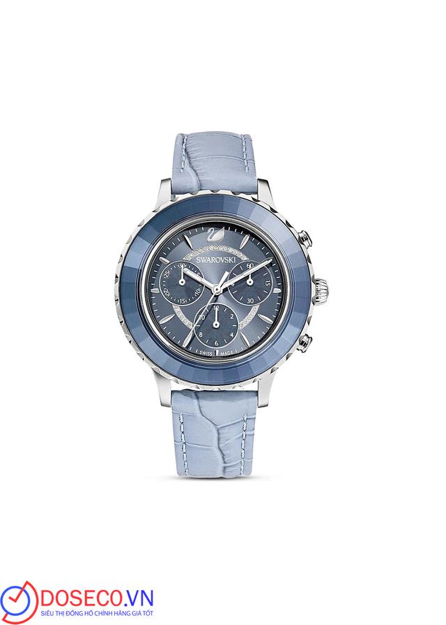 Swarovski Octea Lux Chrono watch Swiss Made, Leather strap, Blue, Stainless steel 5580600
