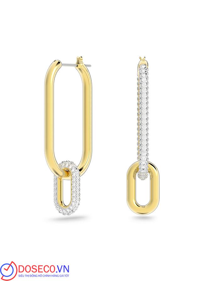 Bông tai Time bất đối xứng màu vàng Swarovski - Swarovski Time hoop earrings Asymmetrical design, White, Mixed metal finish 5558341
