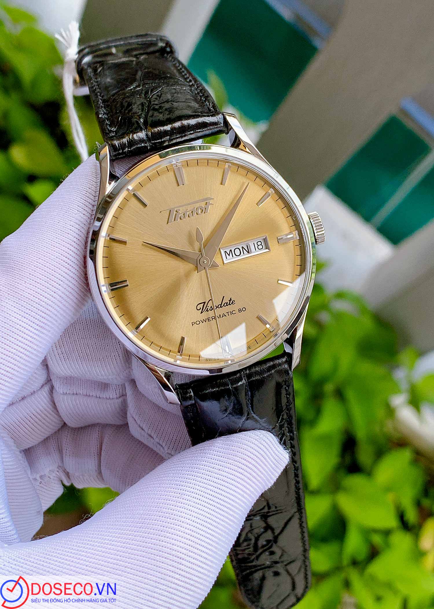 Orologio Tissot Heritage Visodate Powermatic 80 Automatico - Cassa 42mm, Quadrante Nero, Cinturino Pelle